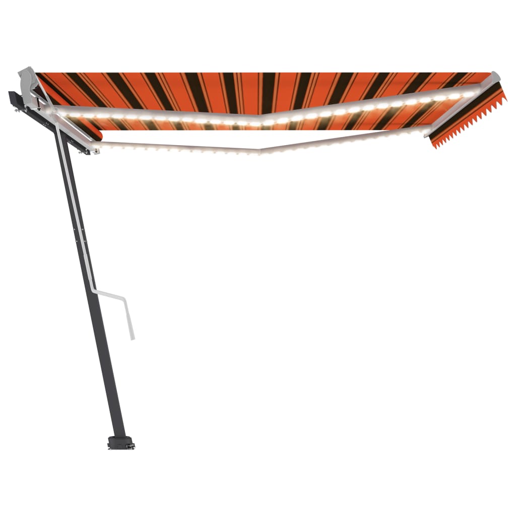 Käsin sisäänkelattava markiisi LEDillä 450x300 cm oranssiruskea - Sisustajankoti.fi