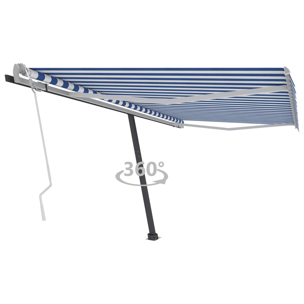 Vapaasti seisova sisäänkelattava markiisi 400x350 cm sinivalk. - Sisustajankoti.fi
