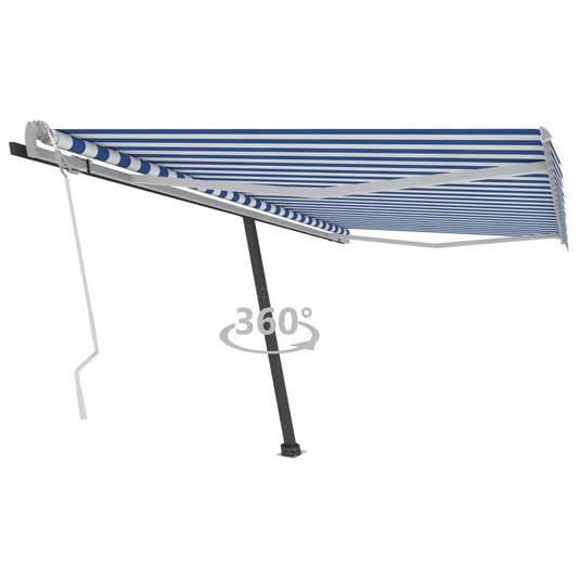 Vapaasti seisova sisäänkelattava markiisi 400x350 cm sinivalk. - Sisustajankoti.fi