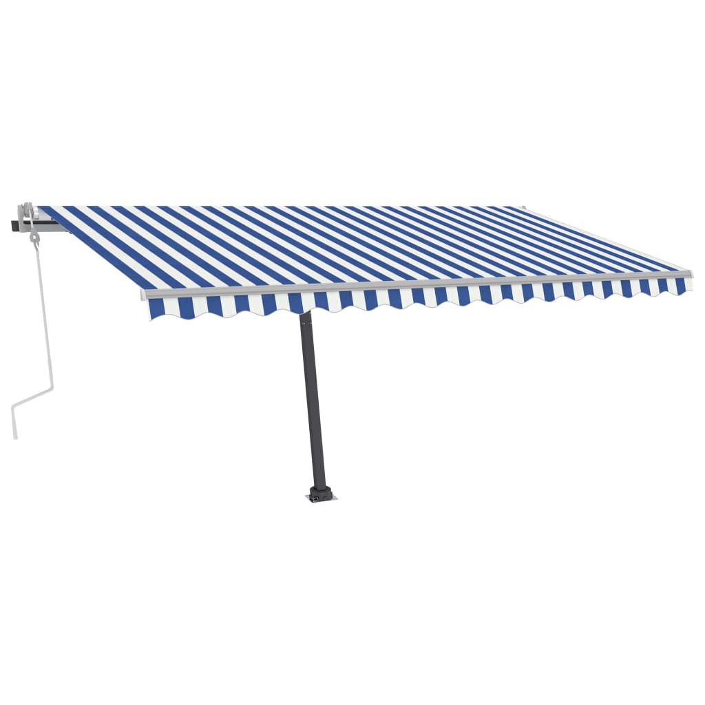 Vapaasti seisova sisäänkelattava markiisi 400x350 cm sinivalk. - Sisustajankoti.fi