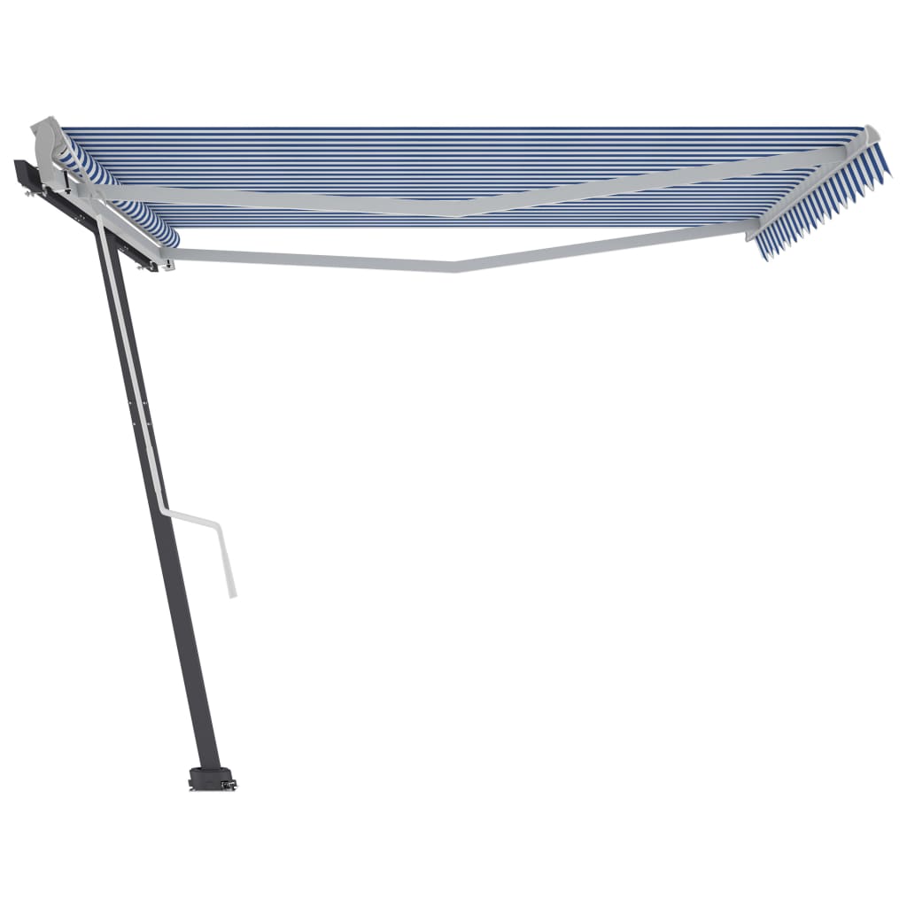 Vapaasti seisova sisäänkelattava markiisi 400x350 cm sinivalk. - Sisustajankoti.fi