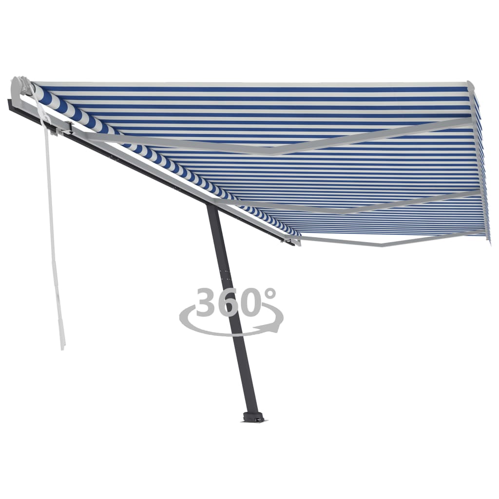 Vapaasti seisova sisäänkelattava markiisi 600x350 cm sinivalk. - Sisustajankoti.fi