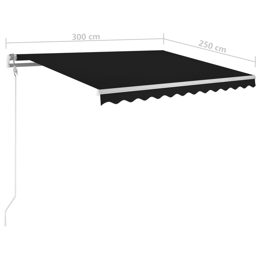 Manuaalisesti kelattava markiisi LED-valot 3x2,5 m antrasiitti - Sisustajankoti.fi