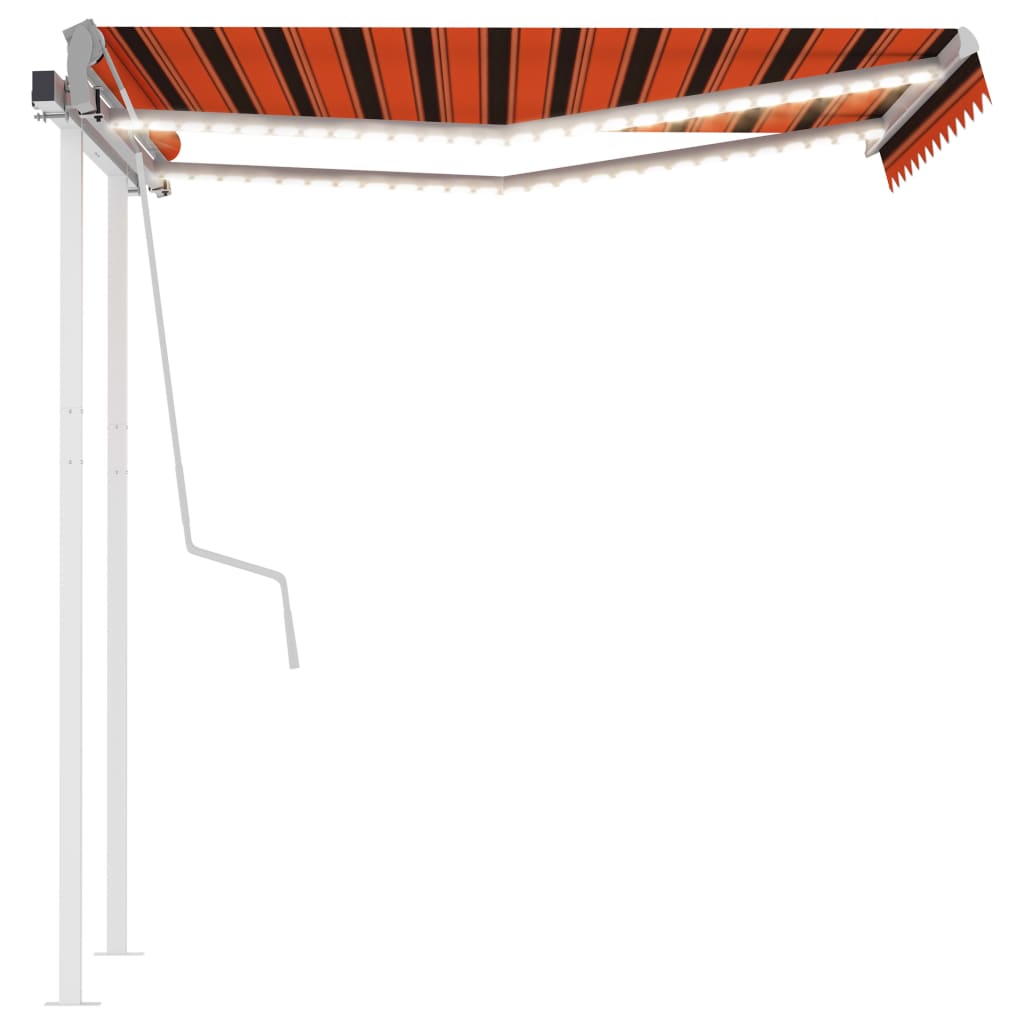 Manuaalisesti kelattava markiisi LED-valot 3x2,5m oranssiruskea - Sisustajankoti.fi