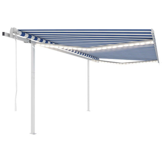 Sisäänkelattava markiisi LED/tuulisensori 4x3 m sinivalkoinen - Sisustajankoti.fi