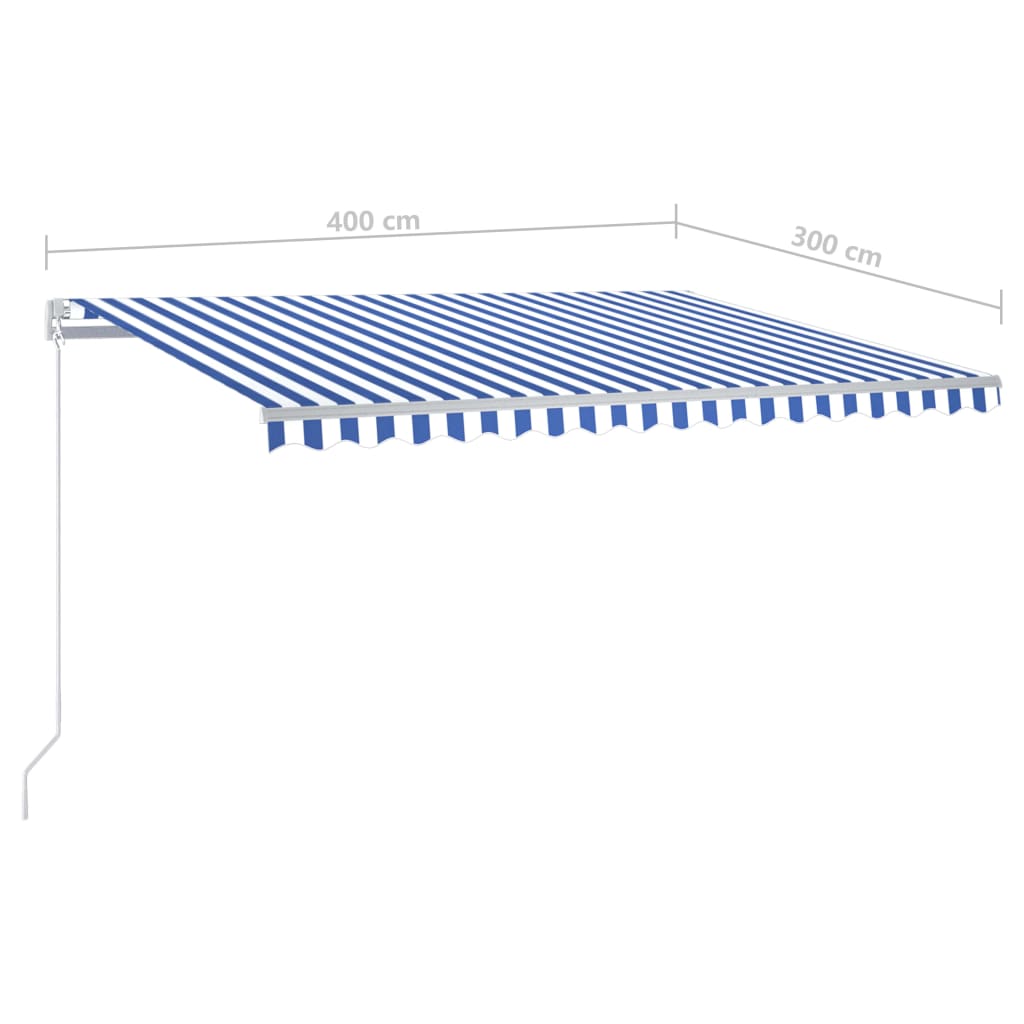 Sisäänkelattava markiisi LED/tuulisensori 4x3 m sinivalkoinen - Sisustajankoti.fi