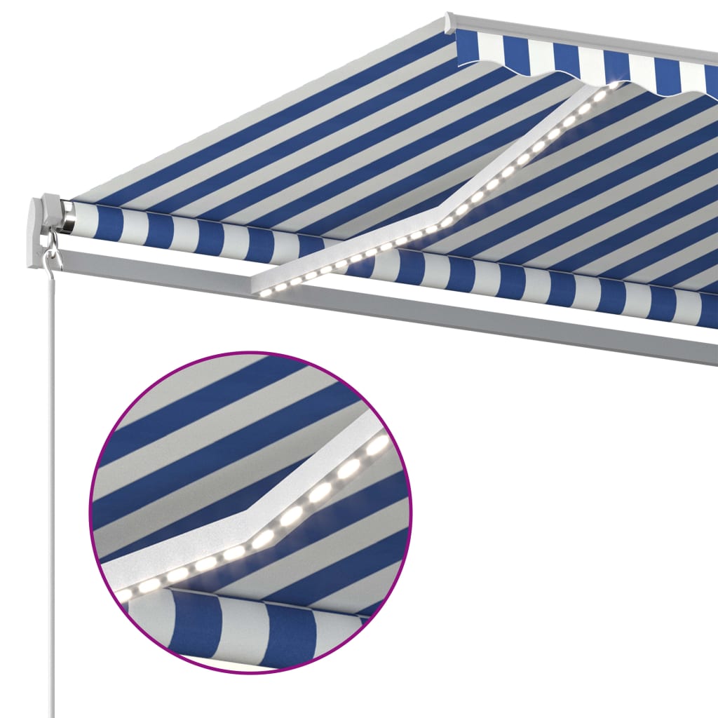 Sisäänkelattava markiisi LED/tuulisensori 4x3 m sinivalkoinen - Sisustajankoti.fi