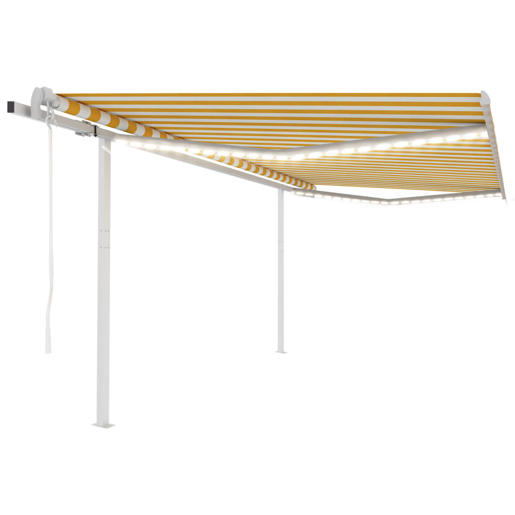 Sisäänkelattava markiisi LED/tuulisensori 4x3 m keltavalkoinen - Sisustajankoti.fi