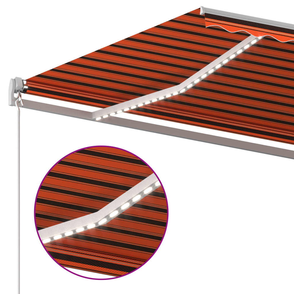 Sisäänkelattava markiisi LED/tuulisensori 4x3 m oranssiruskea - Sisustajankoti.fi