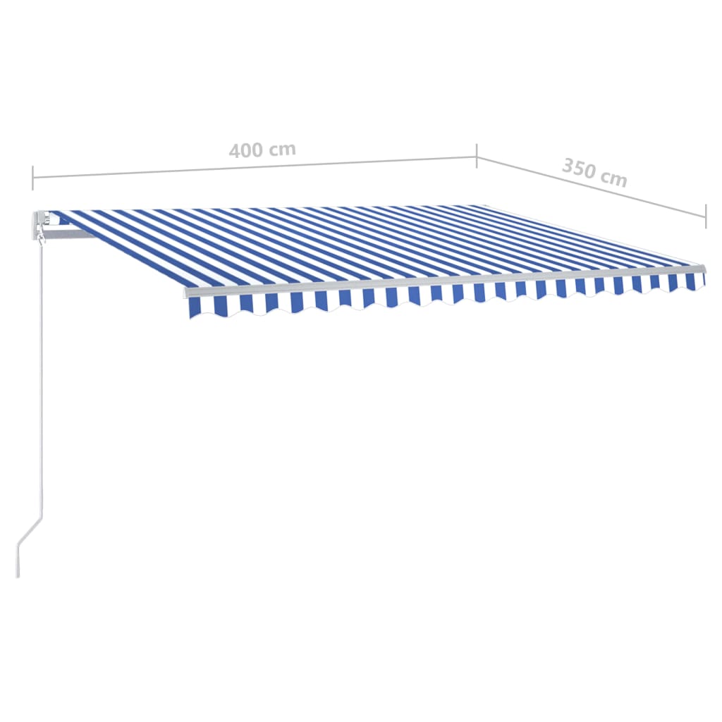 Sisäänkelattava markiisi LED/tuulisensori 4x3,5 m sinivalkoinen - Sisustajankoti.fi