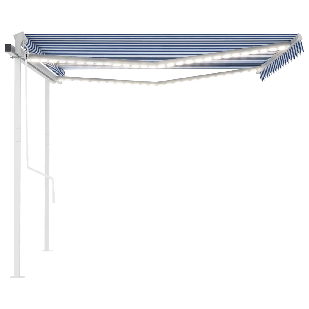 Sisäänkelattava markiisi LED/tuulisensori 4x3,5 m sinivalkoinen - Sisustajankoti.fi
