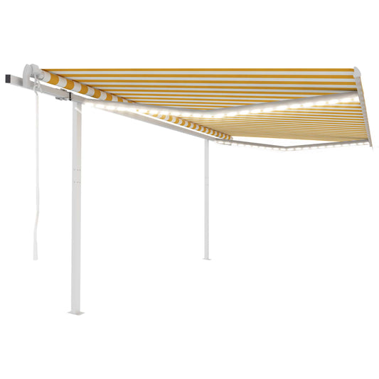 Sisäänkelattava markiisi LED/tuulisensori 4x3,5m keltavalkoinen - Sisustajankoti.fi