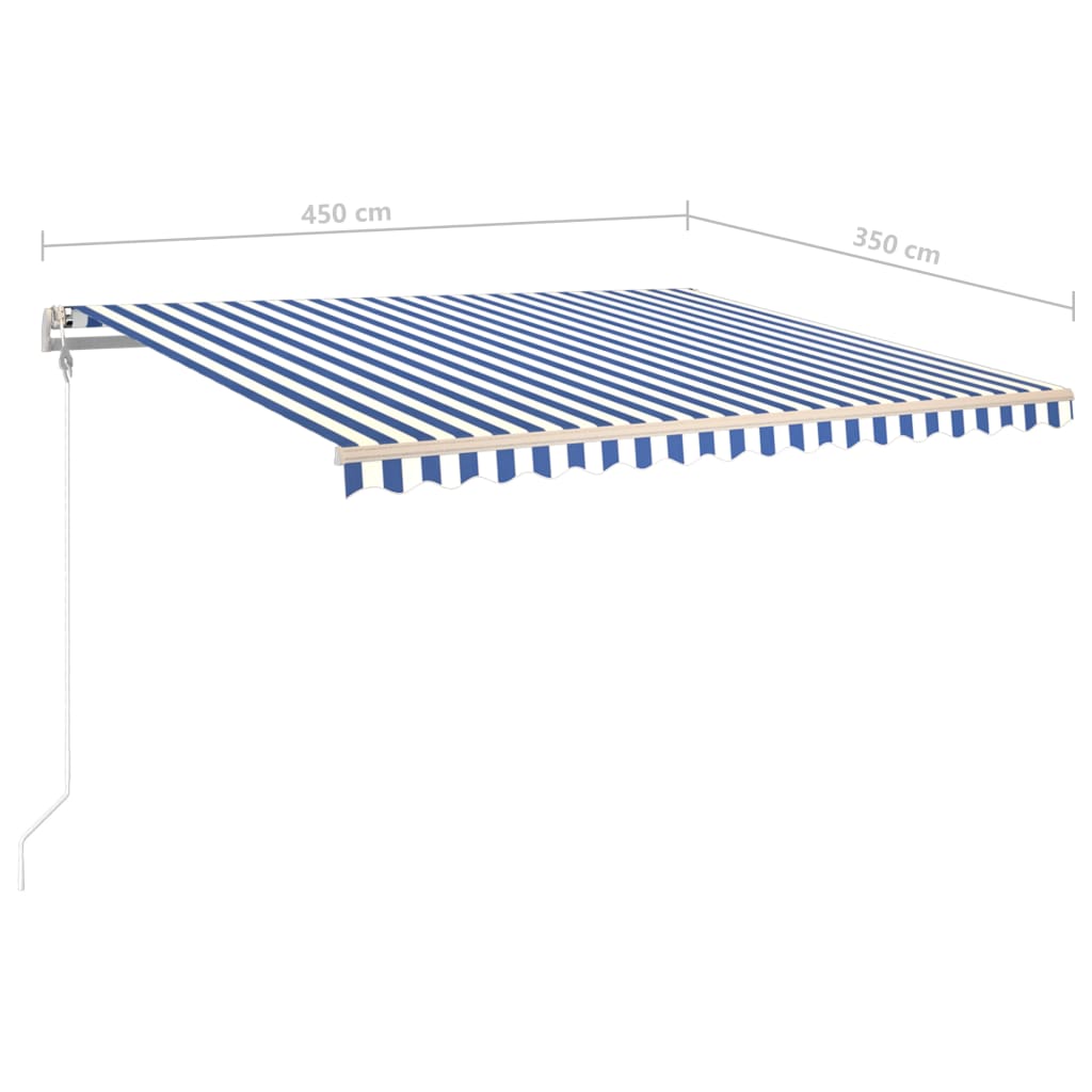 Manuaalisesti kelattava markiisi LED-valot 4,5x3,5 m sinivalk. - Sisustajankoti.fi