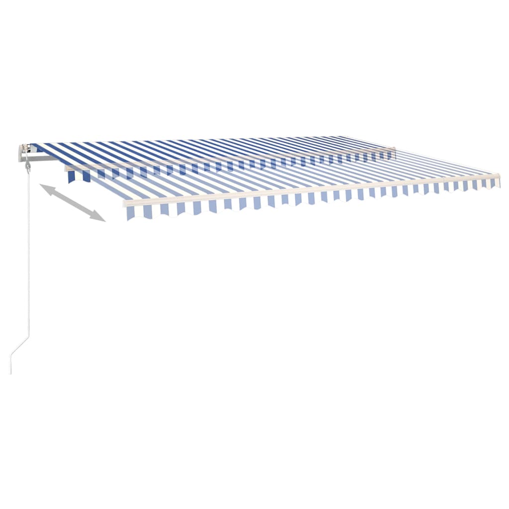 Manuaalisesti kelattava markiisi LED-valot 5x3,5m sinivalkoinen - Sisustajankoti.fi