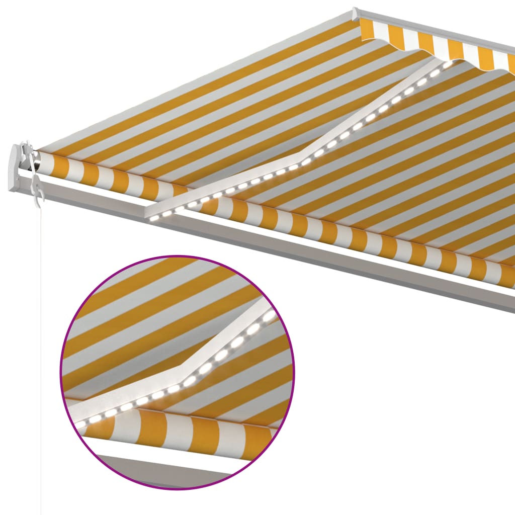 Manuaalisesti kelattava markiisi LED-valot 5x3,5m keltavalk. - Sisustajankoti.fi