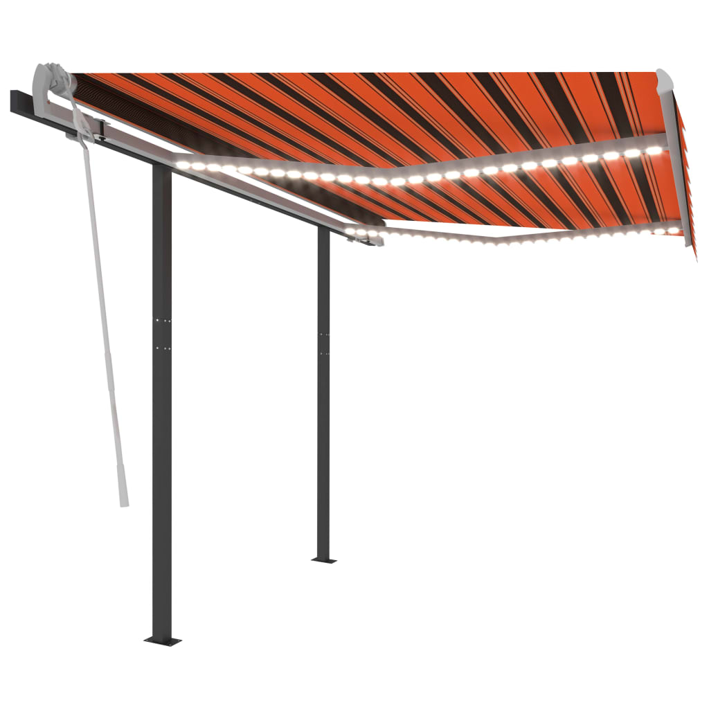 Manuaalisesti kelattava markiisi LED-valot 3x2,5m oranssiruskea - Sisustajankoti.fi