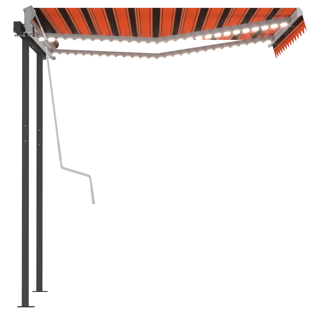 Manuaalisesti kelattava markiisi LED-valot 3x2,5m oranssiruskea - Sisustajankoti.fi