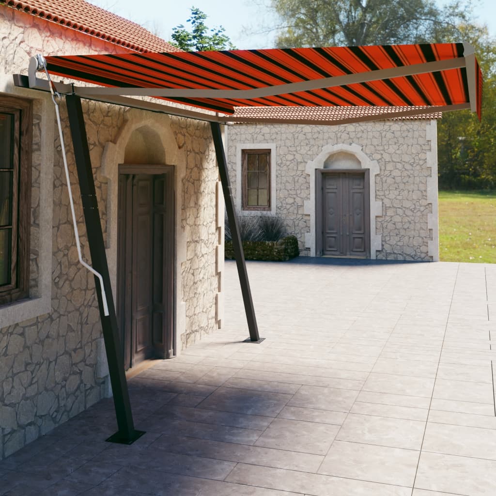 Automaattisesti kelattava markiisi tolpilla 4x3 m oranssiruskea - Sisustajankoti.fi
