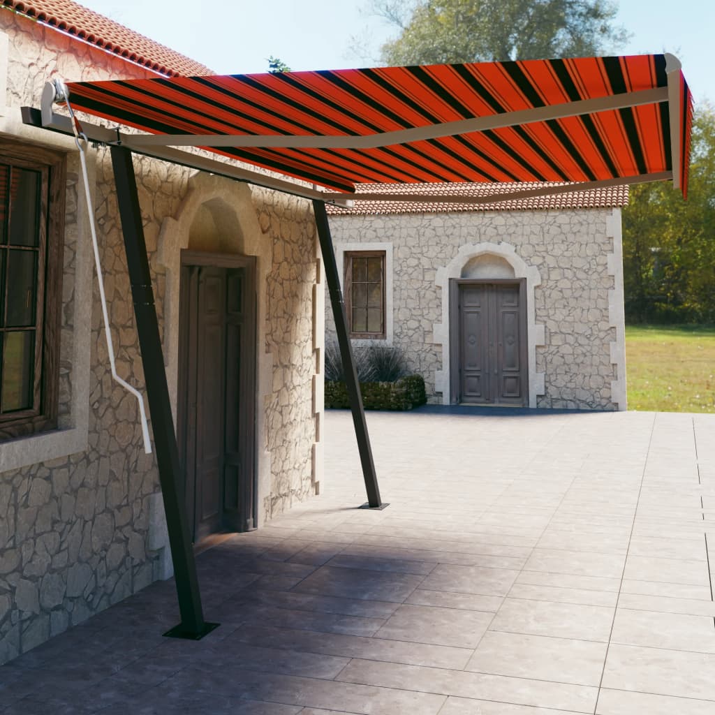 Manuaalisesti kelattava markiisi tolpilla 4,5x3m oranssiruskea - Sisustajankoti.fi