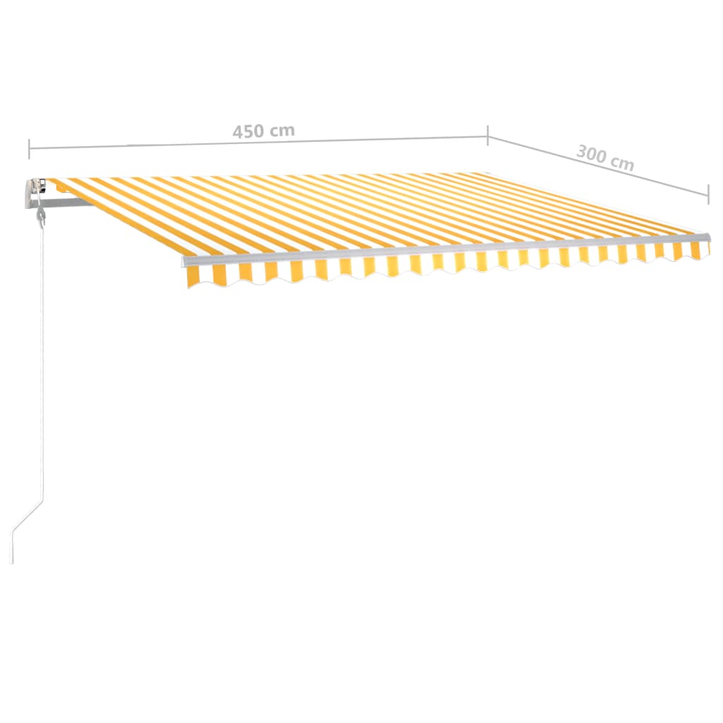 Manuaalisesti kelattava markiisi LED-valot 4,5x3 m keltavalk. - Sisustajankoti.fi