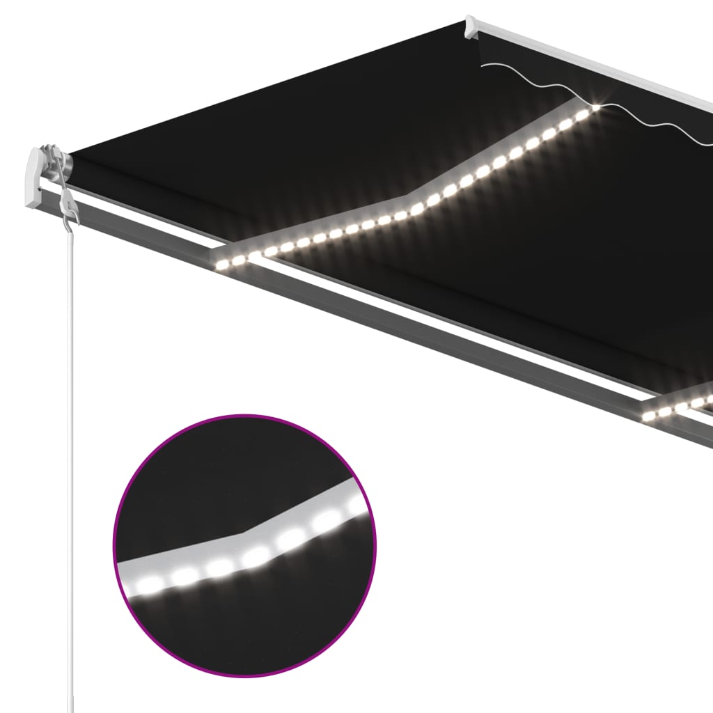 Manuaalisesti kelattava markiisi LED-valot 4,5x3 m antrasiitti - Sisustajankoti.fi