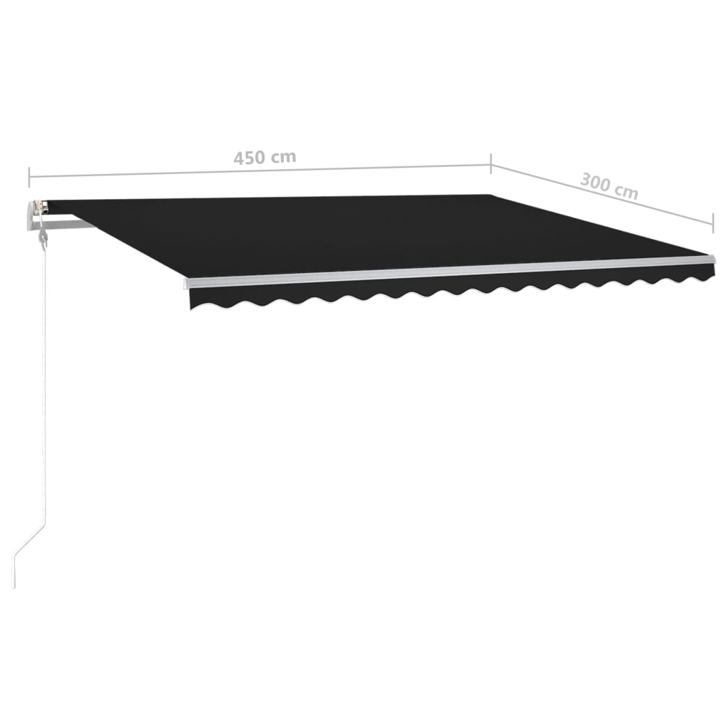 Manuaalisesti kelattava markiisi LED-valot 4,5x3 m antrasiitti - Sisustajankoti.fi