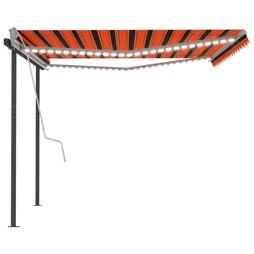 Manuaalisesti kelattava markiisi LED-valot 4,5x3m oranssiruskea - Sisustajankoti.fi