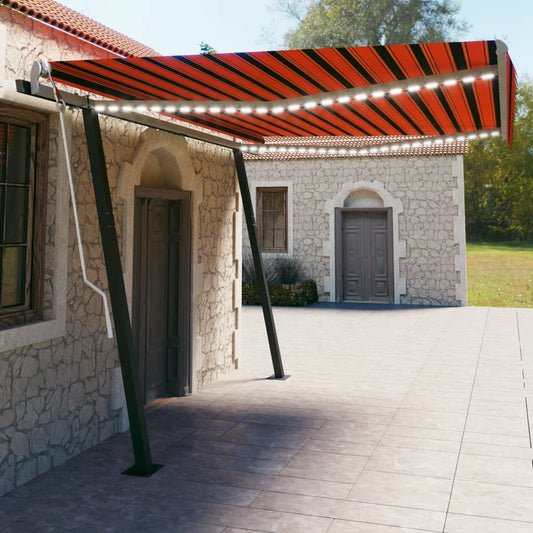 Manuaalisesti kelattava markiisi LED-valot 4,5x3m oranssiruskea - Sisustajankoti.fi