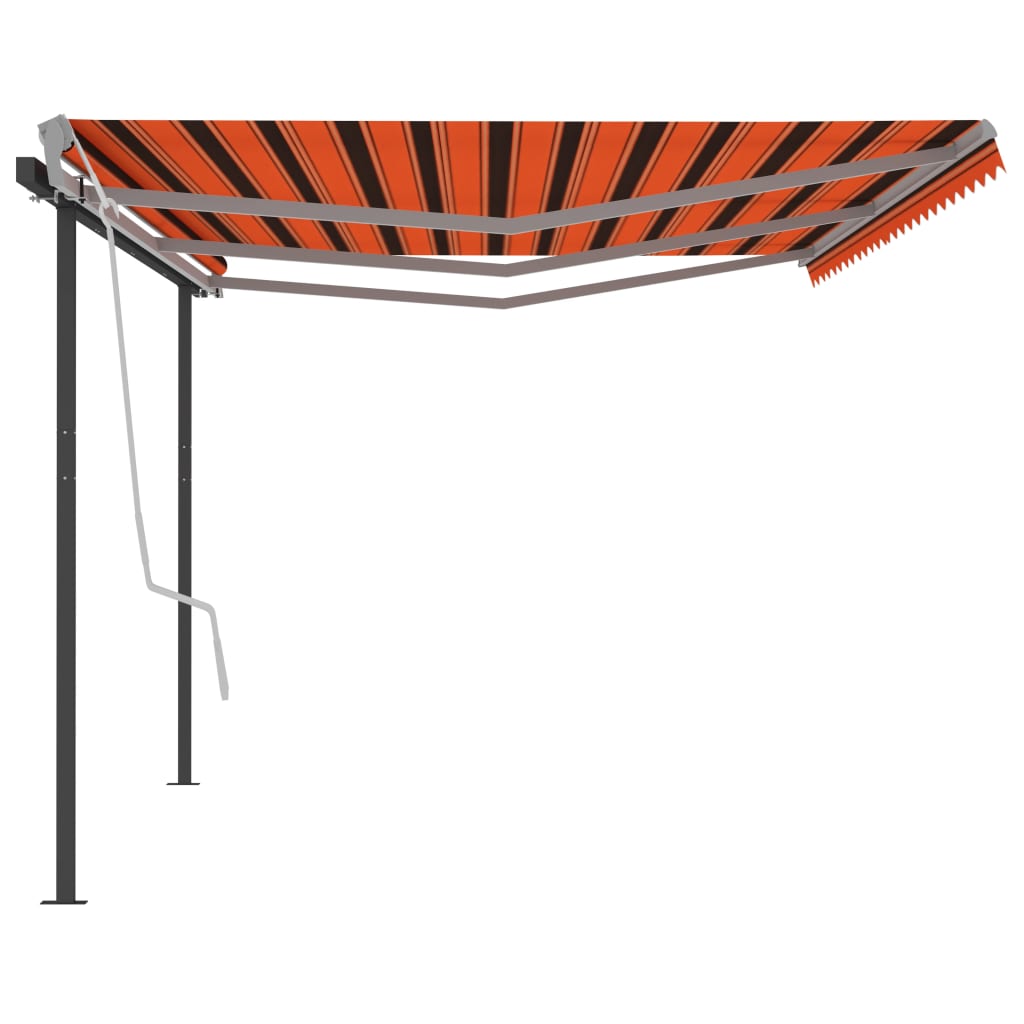 Manuaalisesti kelattava markiisi tolpilla 6x3,5m oranssi/ruskea - Sisustajankoti.fi