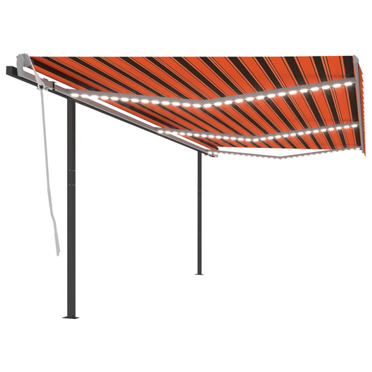 Käsin kelattava markiisi LED-valoilla 6x3,5 m oranssi/ruskea - Sisustajankoti.fi