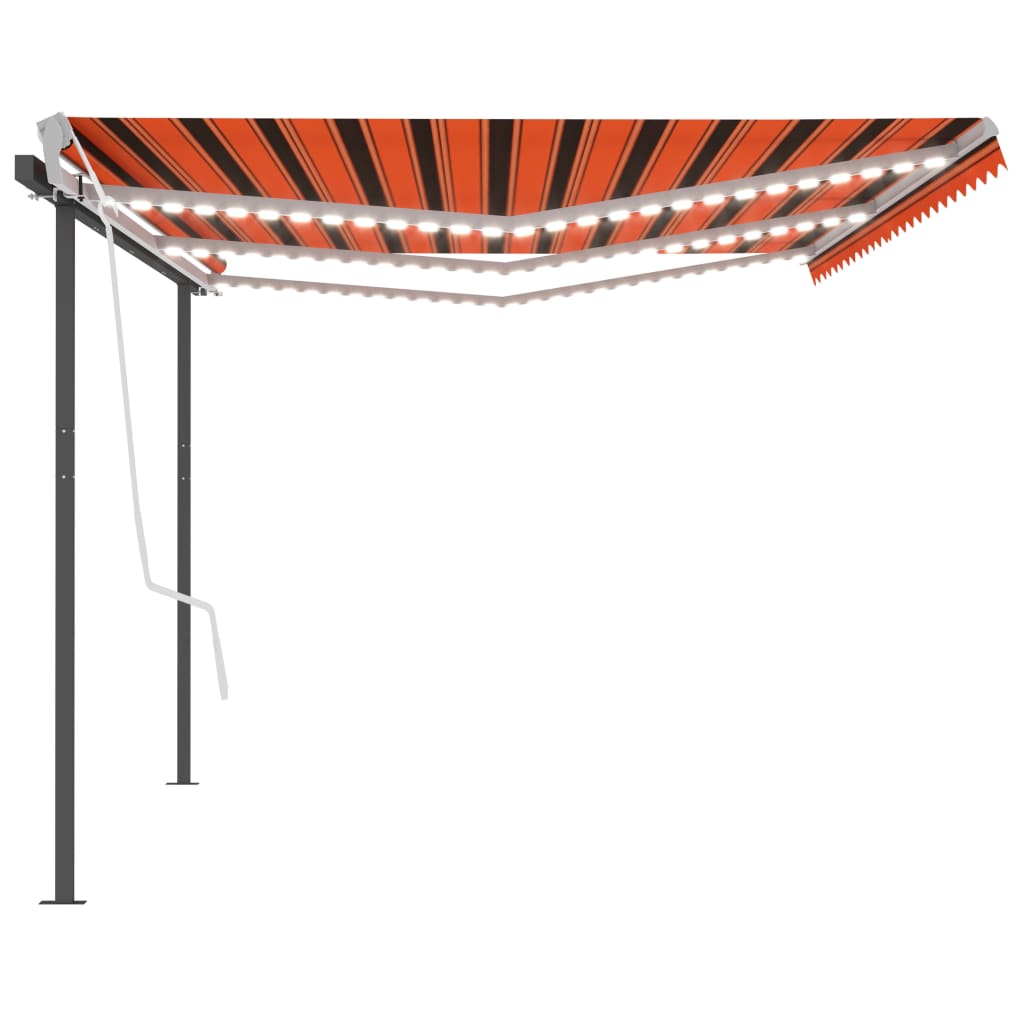 Käsin kelattava markiisi LED-valoilla 6x3,5 m oranssi/ruskea - Sisustajankoti.fi