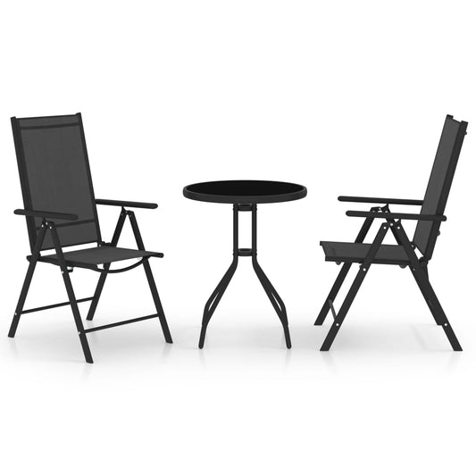 3-osainen bistrokalusteryhmä alumiini ja textilene musta - Sisustajankoti.fi