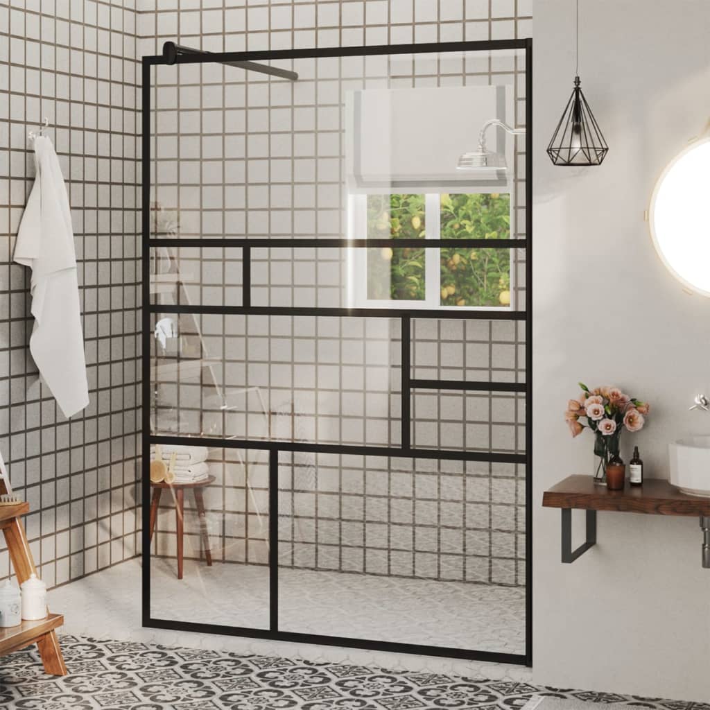 Walk-in suihkun seinäke kirkas ESG-lasi 115x195 cm musta - Sisustajankoti.fi