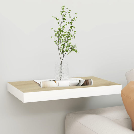 Kelluva seinähylly tammi ja valkoinen 50x23x3,8 cm MDF - Sisustajankoti.fi