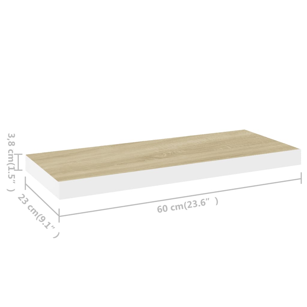 Kelluvat seinähyllyt 4 kpl tammi ja valkoinen 60x23,5x3,8 MDF - Sisustajankoti.fi