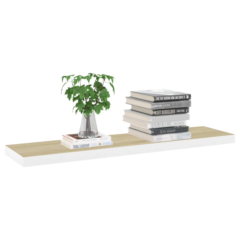 Kelluva seinähylly tammi ja valkoinen 120x23,5x3,8 cm MDF - Sisustajankoti.fi