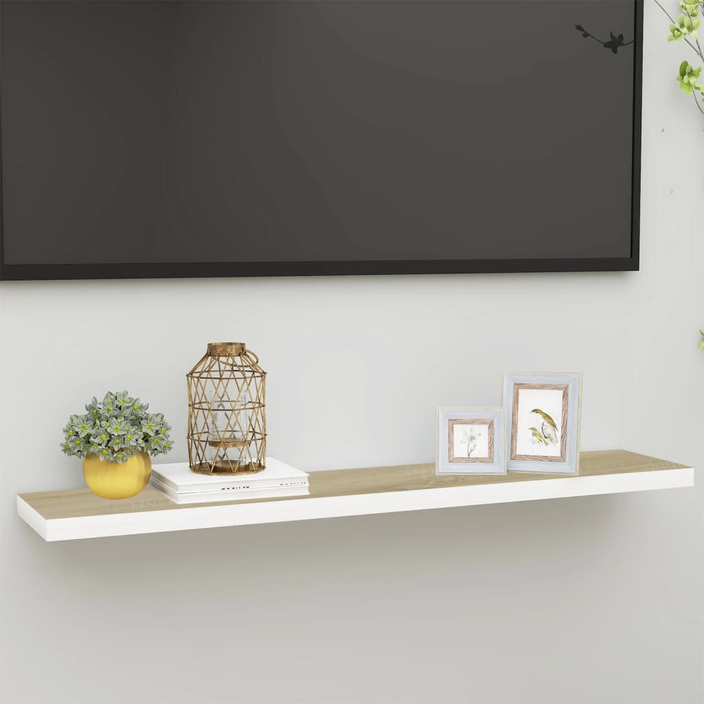 Kelluva seinähylly tammi ja valkoinen 120x23,5x3,8 cm MDF - Sisustajankoti.fi