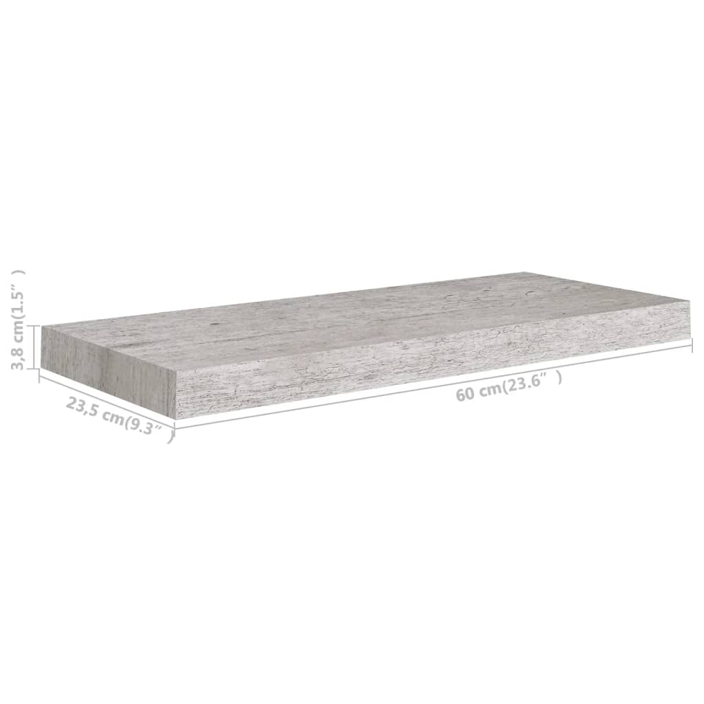 Kelluvat seinähyllyt 2 kpl betoninharmaa 60x23,5x3,8 cm MDF - Sisustajankoti.fi