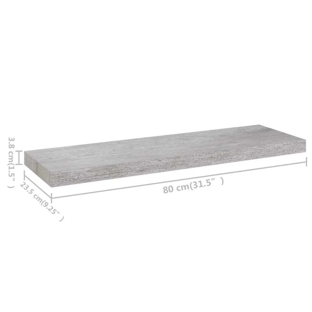 Kelluva seinähylly betoninharmaa 80x23,5x3,8 cm MDF - Sisustajankoti.fi