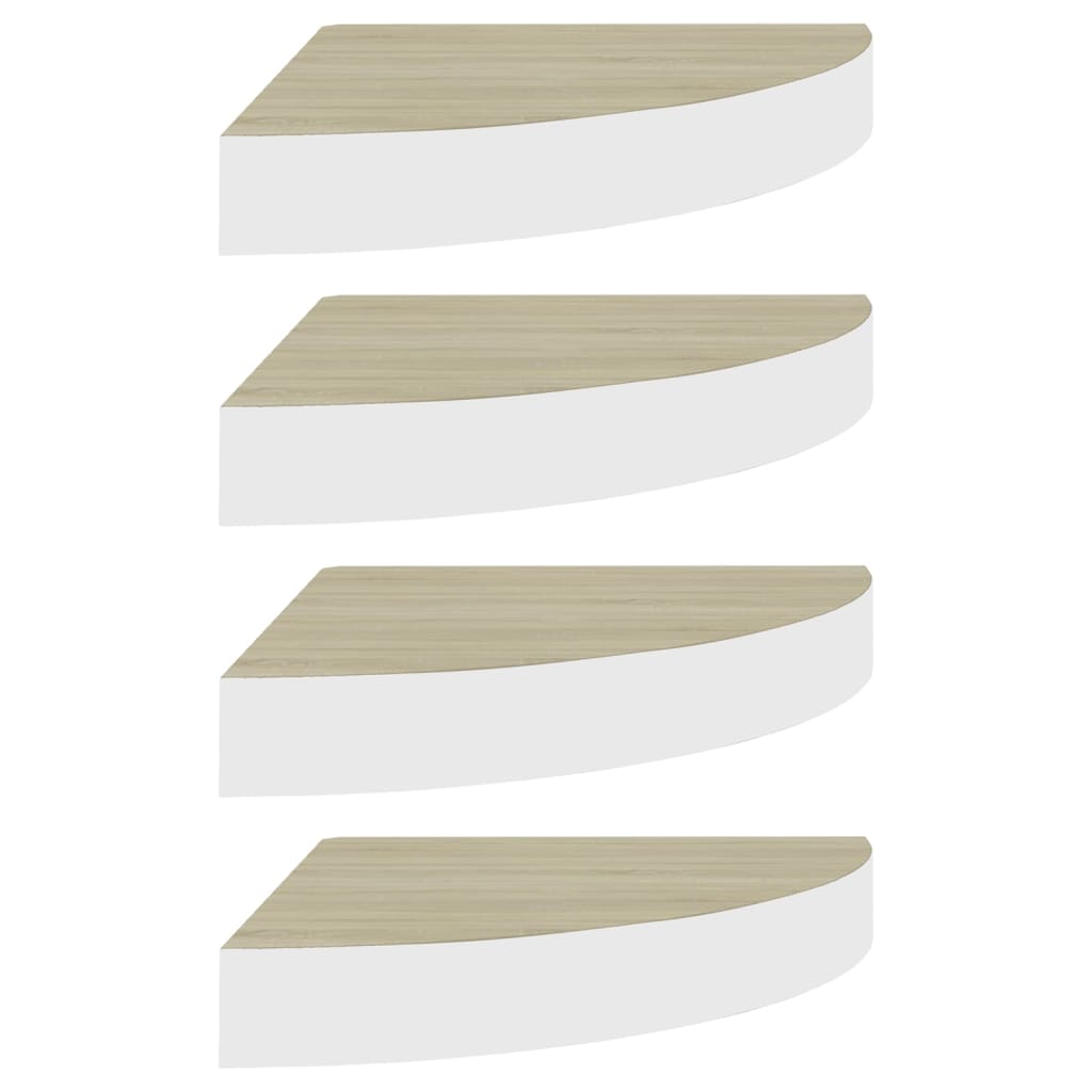 Seinäkulmahyllyt 4 kpl tammi ja valkoinen 25x25x3,8 cm MDF - Sisustajankoti.fi