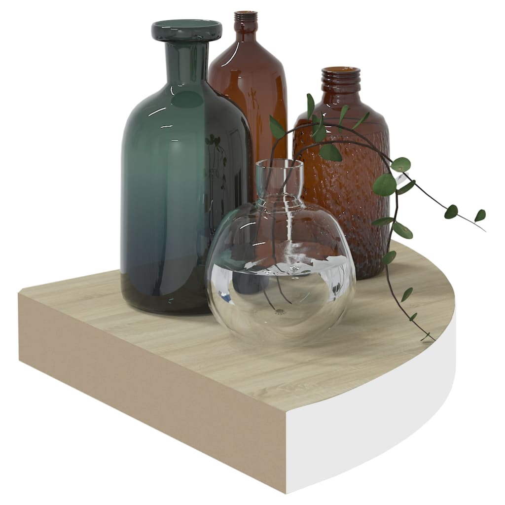 Seinäkulmahyllyt 4 kpl tammi ja valkoinen 25x25x3,8 cm MDF - Sisustajankoti.fi