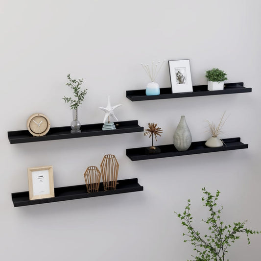 Seinähyllyt 4 kpl musta 60x9x3 cm - Sisustajankoti.fi