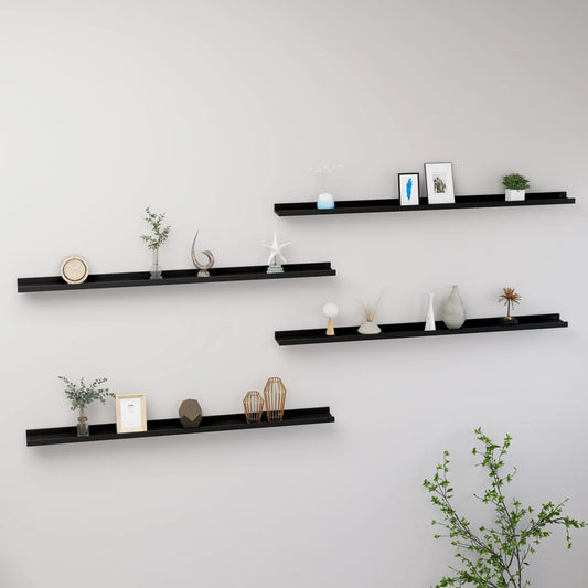 Seinähyllyt 4 kpl musta 115x9x3 cm - Sisustajankoti.fi