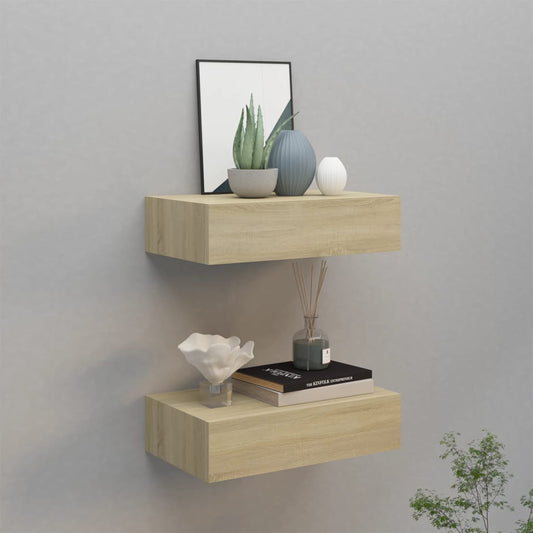 Seinälaatikkohyllyt 2 kpl tammi 40x23,5x10 cm MDF - Sisustajankoti.fi