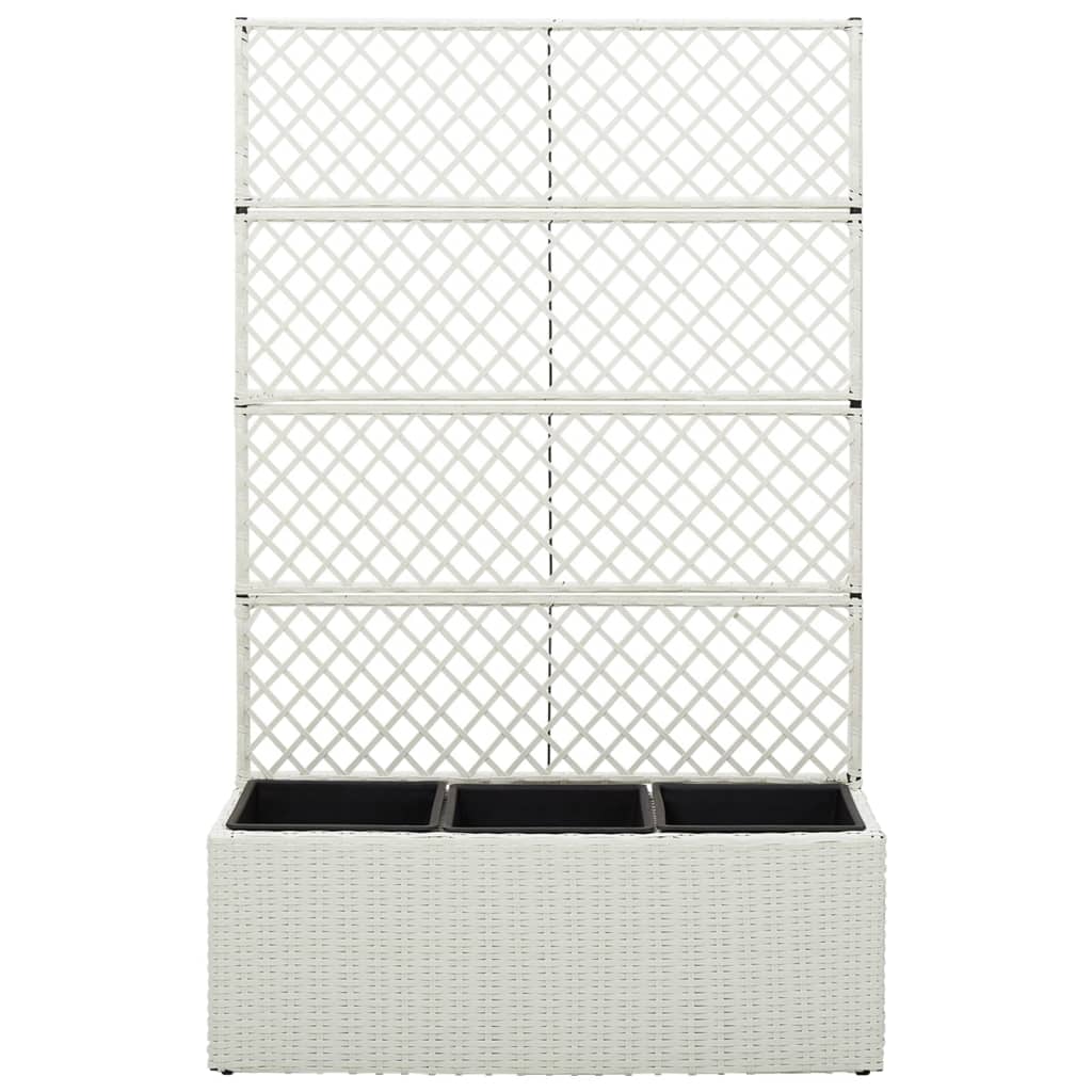 Korotettu kukkalaatikko 3ruukkua 83x30x130cm polyrottinki valk. - Sisustajankoti.fi