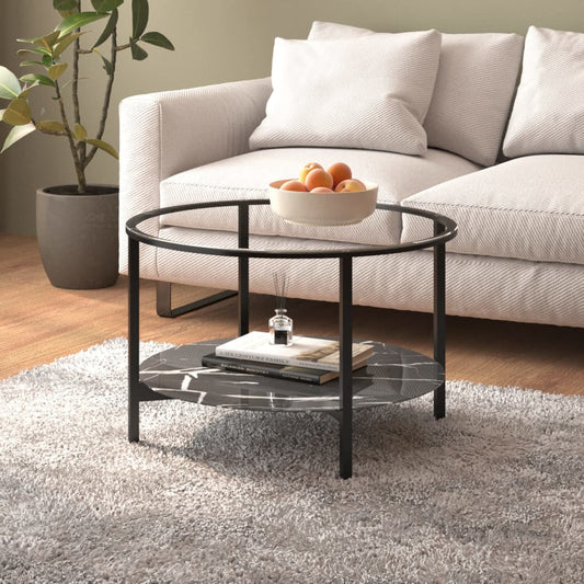 Teepöytä musta ja musta marmori 70 cm karkaistu lasi - Sisustajankoti.fi