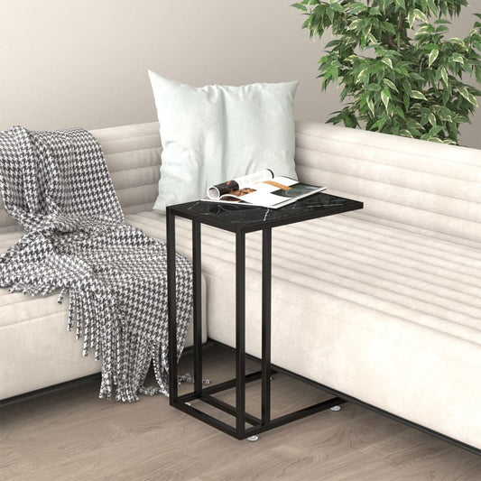 Sivupöytä läppärille musta marmori 50x35x65 cm karkaistu lasi - Sisustajankoti.fi
