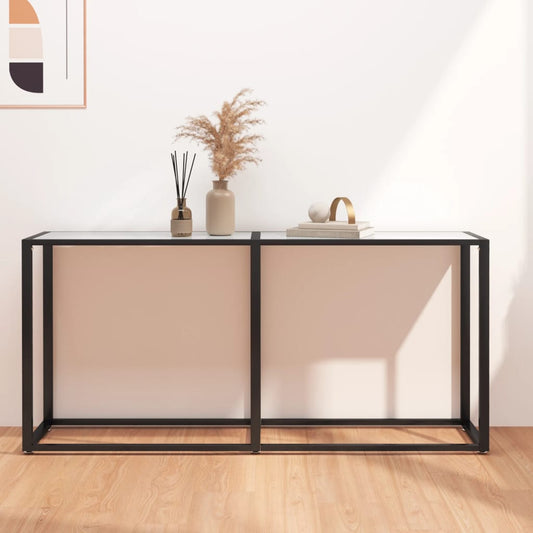 Konsolipöytä valkoinen marmori 160x35x75,5 cm karkaistu lasi - Sisustajankoti.fi