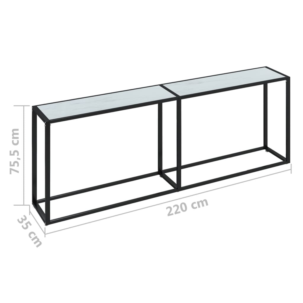 Konsolipöytä valkoinen marmori 220x35x75,5 cm karkaistu lasi - Sisustajankoti.fi