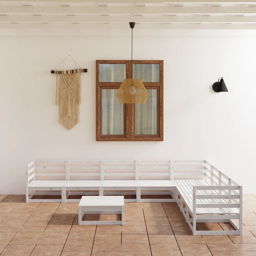 9-osainen puutarhasohvasarja valkoinen täysi mänty - Sisustajankoti.fi